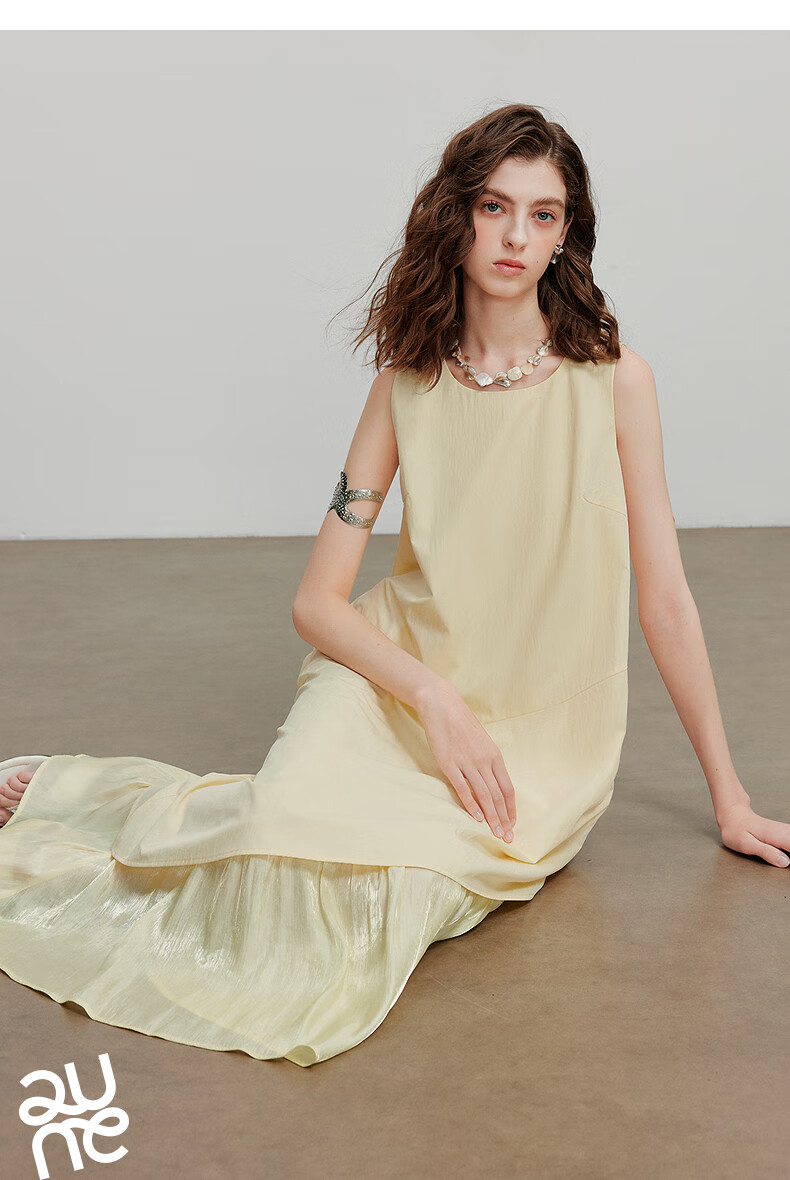 Chuyu Oxygen Sensation Dress for Women, 2025 Summer New Vacation Style Patchwork Faux Two-Piece Vest Dress, Sky Blue, S 19