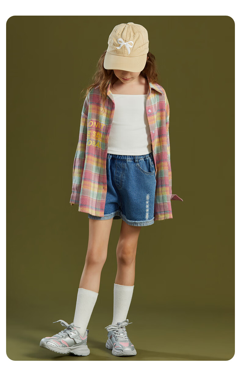 Fulomi Girls' Plaid Long Sleeve Shirt Spring Autumn Korean Style Pink Checkered Jacket Top 110 1