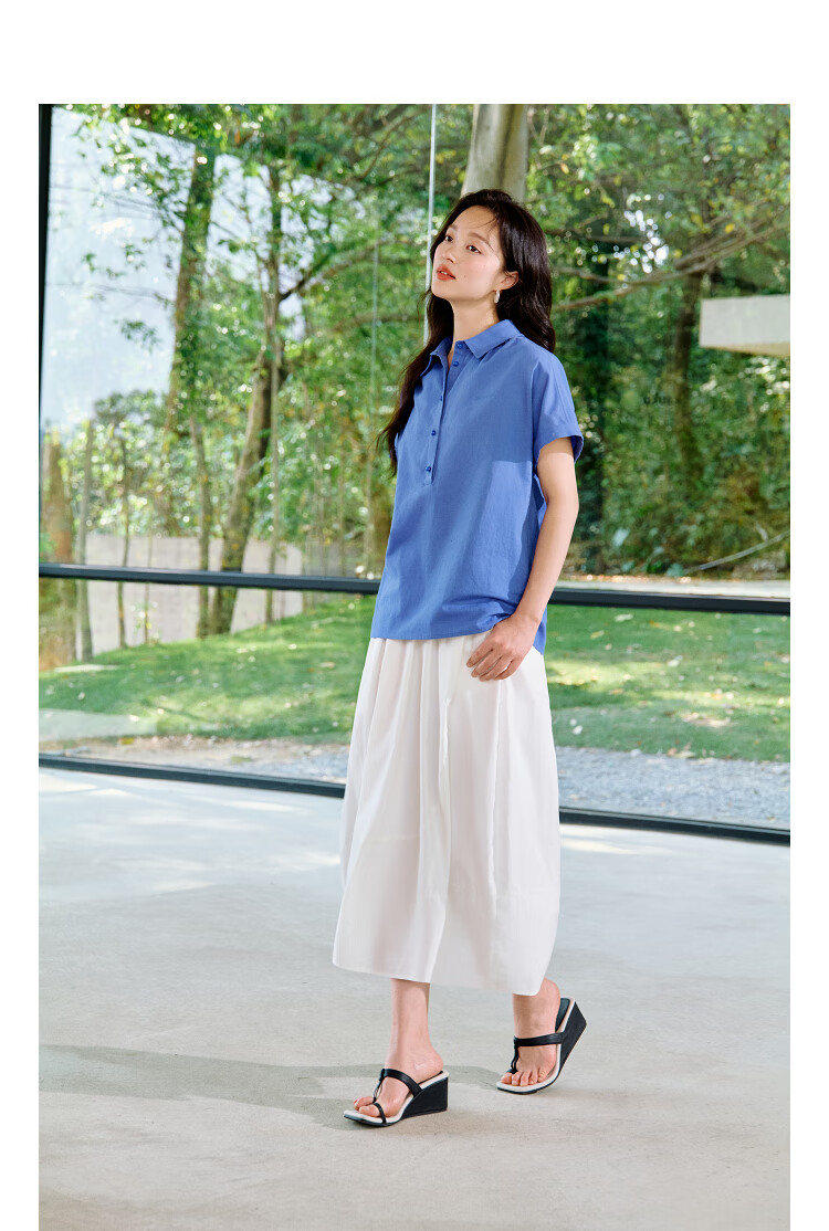 INMAN Linen Simple Commuter Shirt, Summer Women's Wear, Versatile French Style Loose Slimming Short-Sleeve Blouse, Pearl White, S 3
