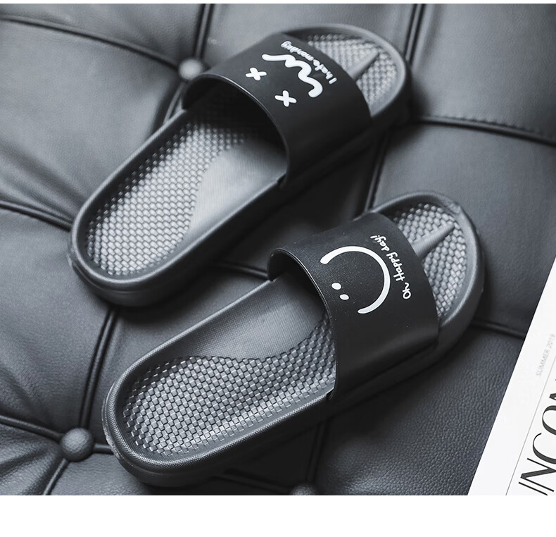 XGGC Japanese-Style Slippers Summer Men's Home Soft-Soled Indoor Shower Non-Slip Couple Outdoor Wear Sandals Women's Black 38-39 1
