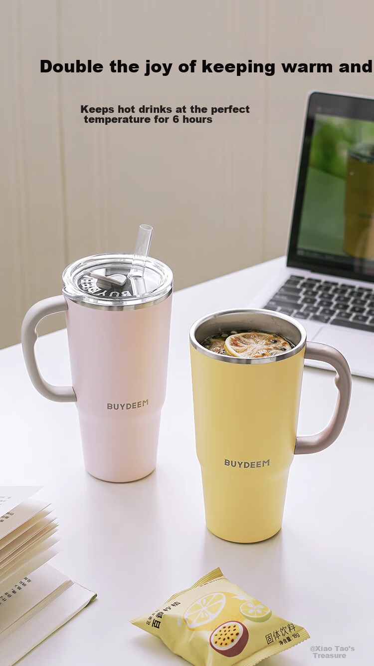 Buydeem Jumbo Straw Cup Large Capacity Ice Tumbler Stainless Steel Insulated Cup for Students and Car Use 2