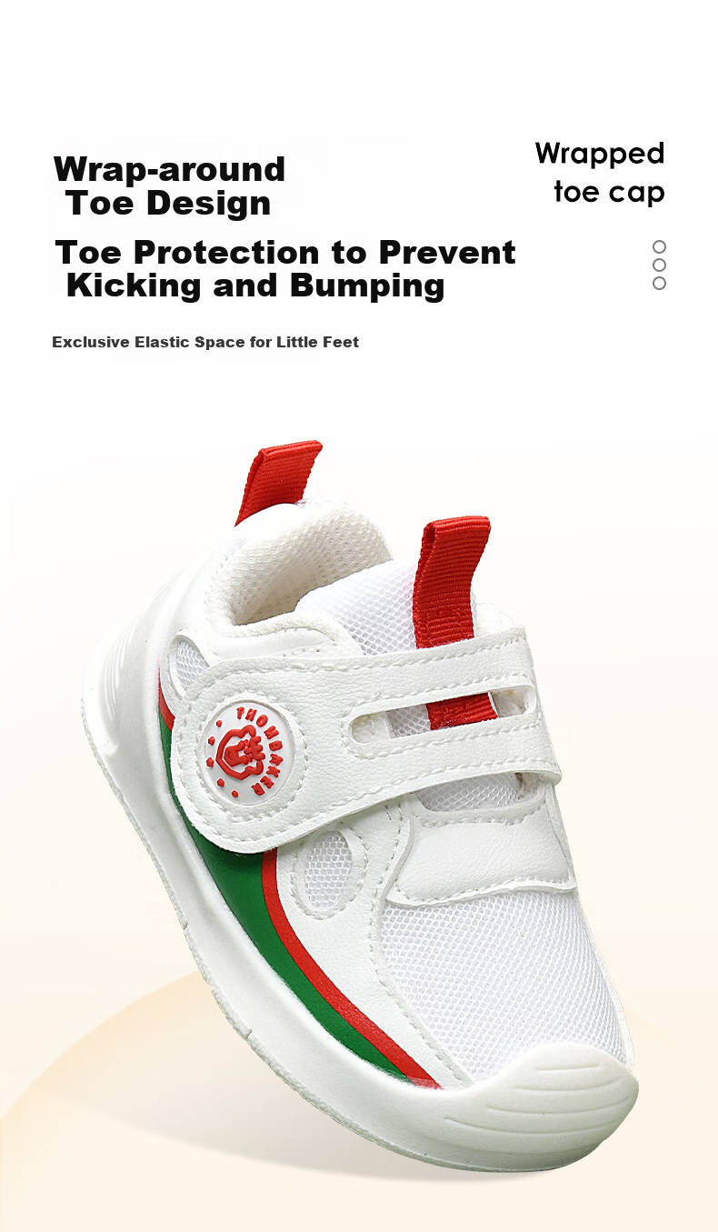 ThomBaker Toddler Walking Shoes, for Boys And Girls Aged 1-2, Spring And Autumn Season, Sports Style Functional Shoes, White And Green Color, Size 15 7