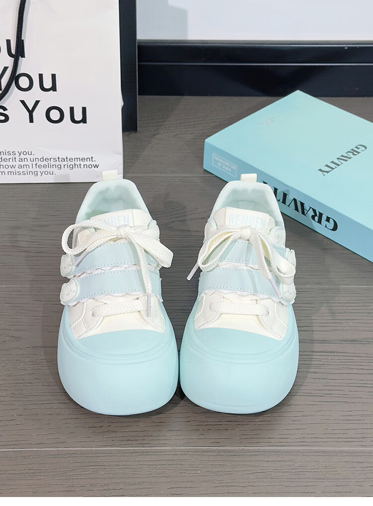 RENBEN Cute Velcro White Sneakers for Women, Popular Chunky Shoes, Versatile Canvas Shoes, White (Leather Surface), Size 40 46