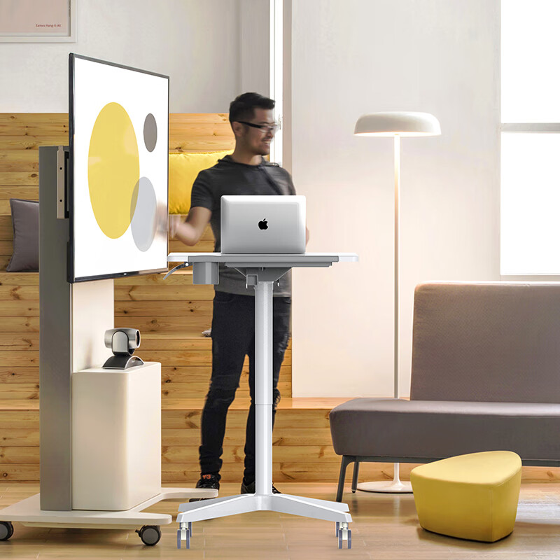 ECOLUS Mobile Height Adjustable Desk, Computer Desk with Pneumatic Lift, Standing Desk, Movable, Thickened Double Hooks, LST803WT
