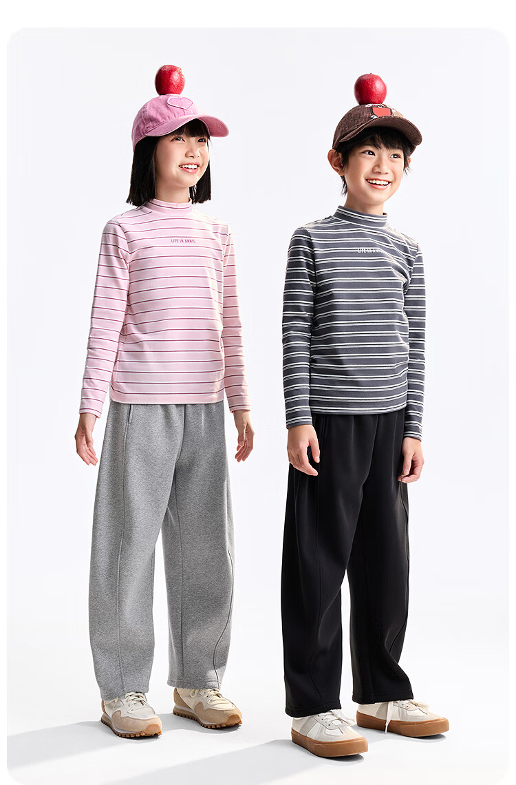 Annil Kids Long Sleeve T-Shirt 2025 Autumn New Stretch Base Shirt Gray Stripes 150 9