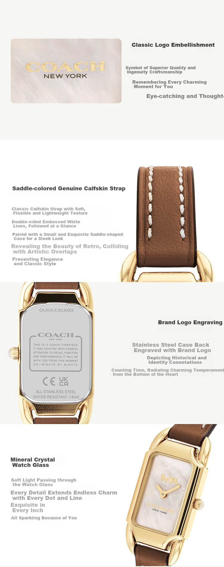 COACH CADIE Series Leather Strap Quartz Women's Watch 14504028, Recommended by Gong Xue'er, Gift/giving 7