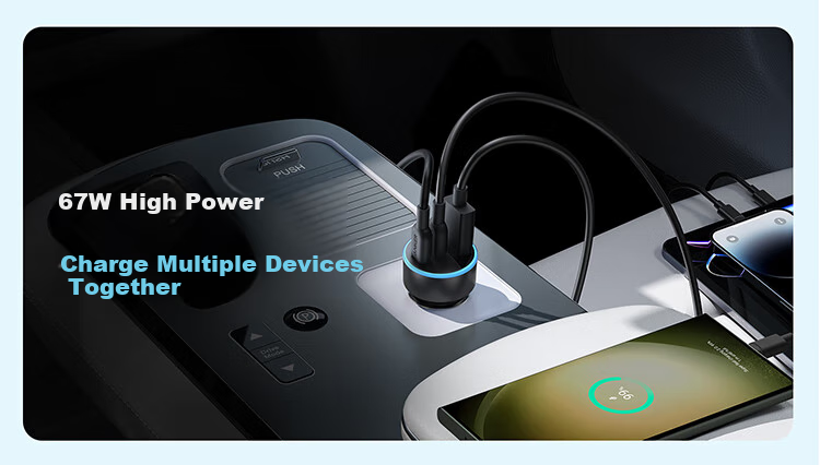 ANKE Car Charger, 67W Car Cigarette Lighter Fast Charging Adapter, Three-Port High-Power Car Charger, Compatible with Huawei, Xiaomi, Apple 18/17 Android Phones And Laptops, Black 2