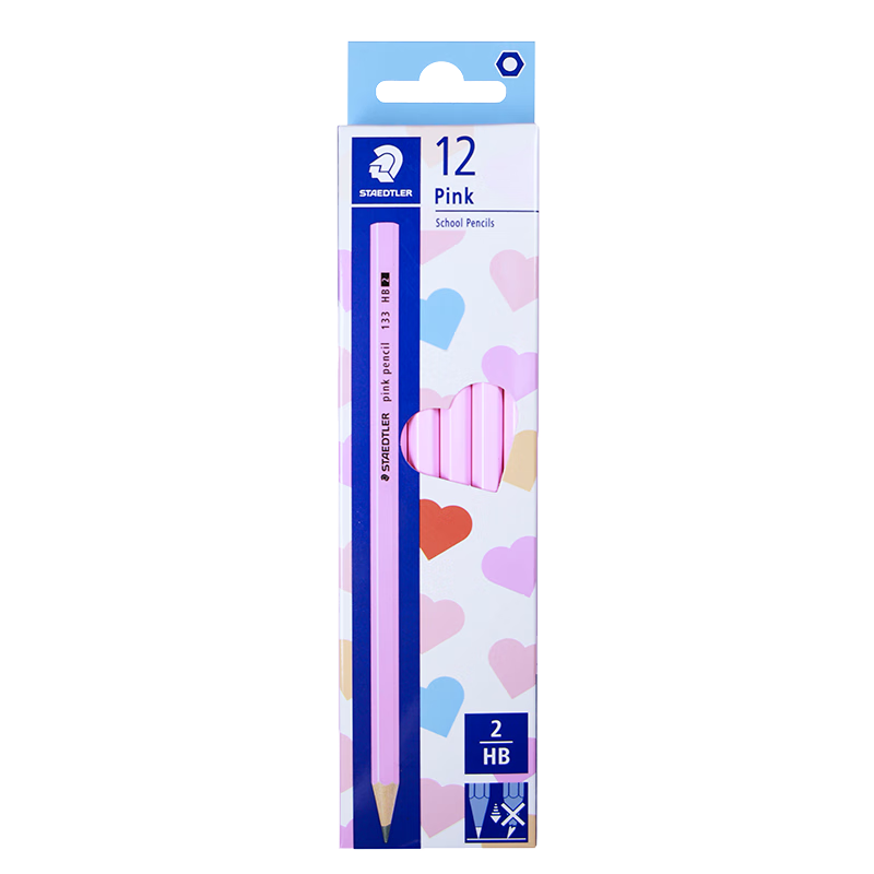 STAEDTLER HB Pencil Classic Hexagonal Wooden Shaft Student Exam Marking Gift Back to School Essential 12pcs/Box Macaron Pink 133-HB-21