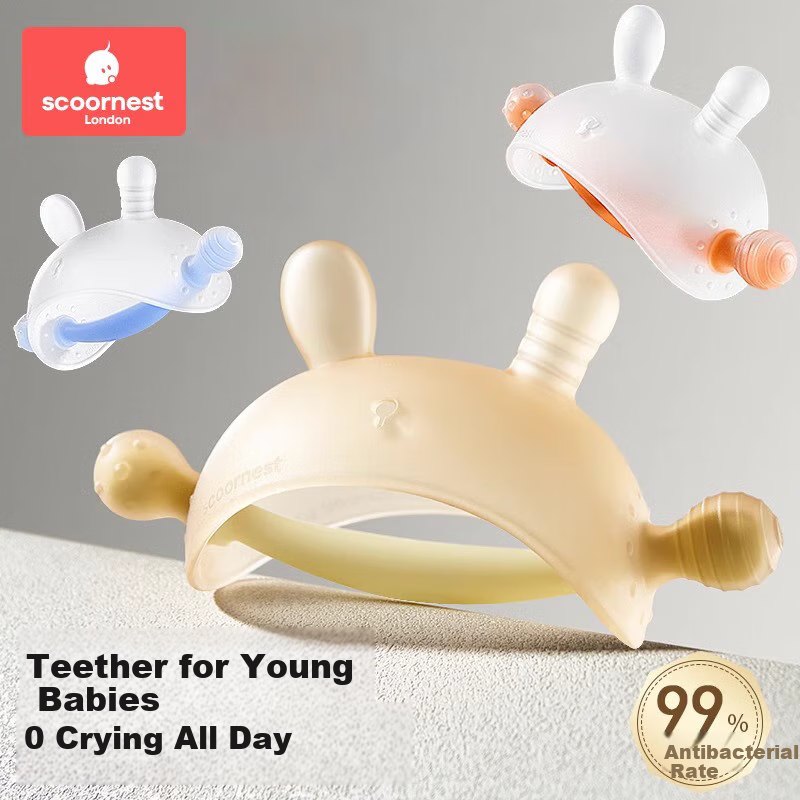 Scoornest Baby Teething Toy Mushroom Teether for 0-6 Months Old Infants, Anti-Thumb Sucking, Soothing Water Boiled Teether