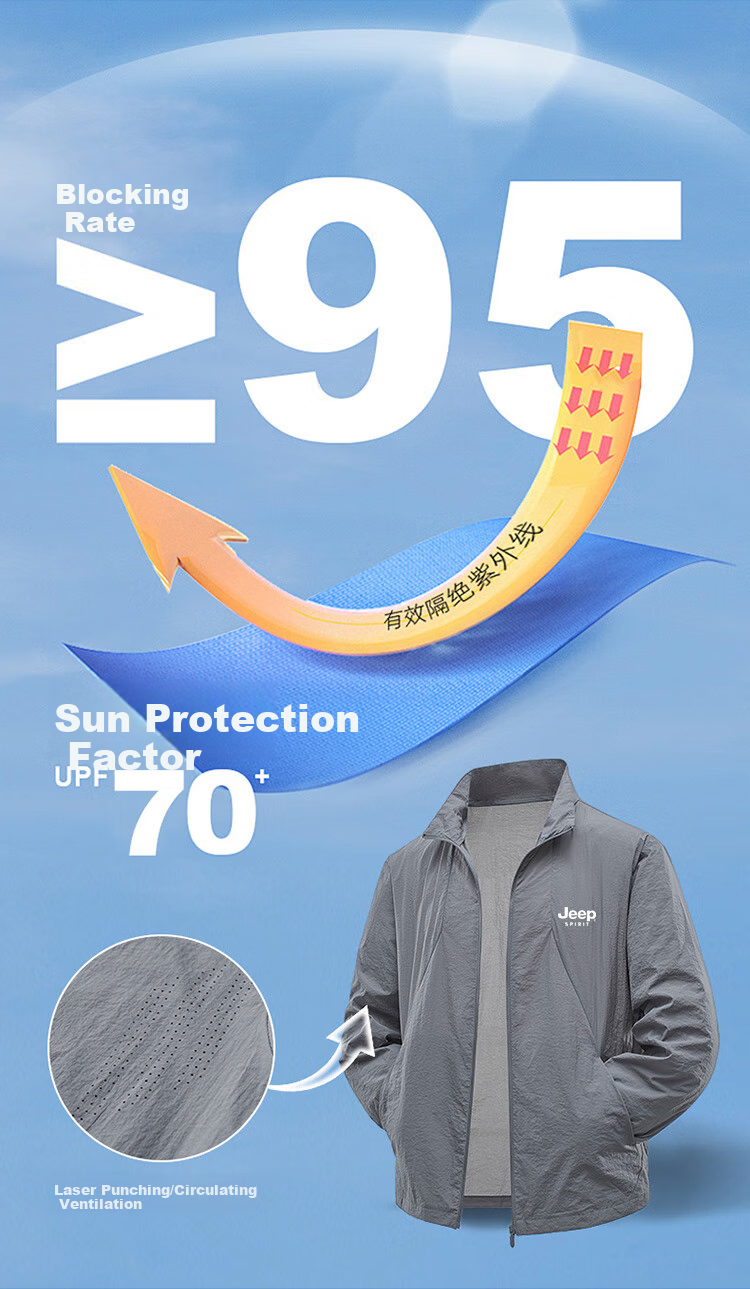 JEEP SPIRIT Men's Sun Protection Jacket, Summer Outdoor Ice-Cool Breathable Long-Sleeve Lightweight Coat, Skin-Friendly Outerwear, Gray, XL 1