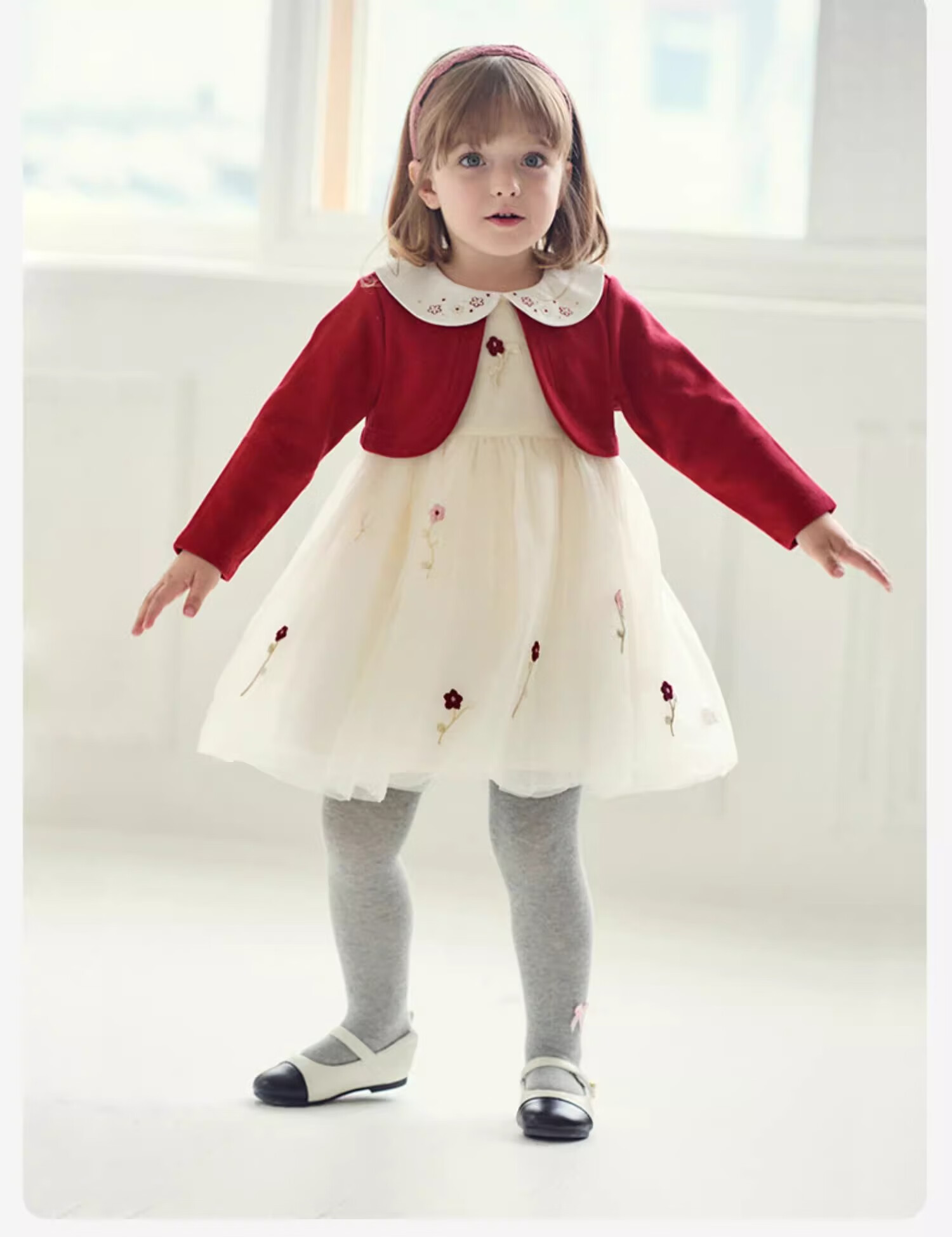 DAVE & BELLA Girls' Spring And Autumn Dress, Baby Tulle Princess Dress, Children's Stylish Faux Two-Piece Dress 15