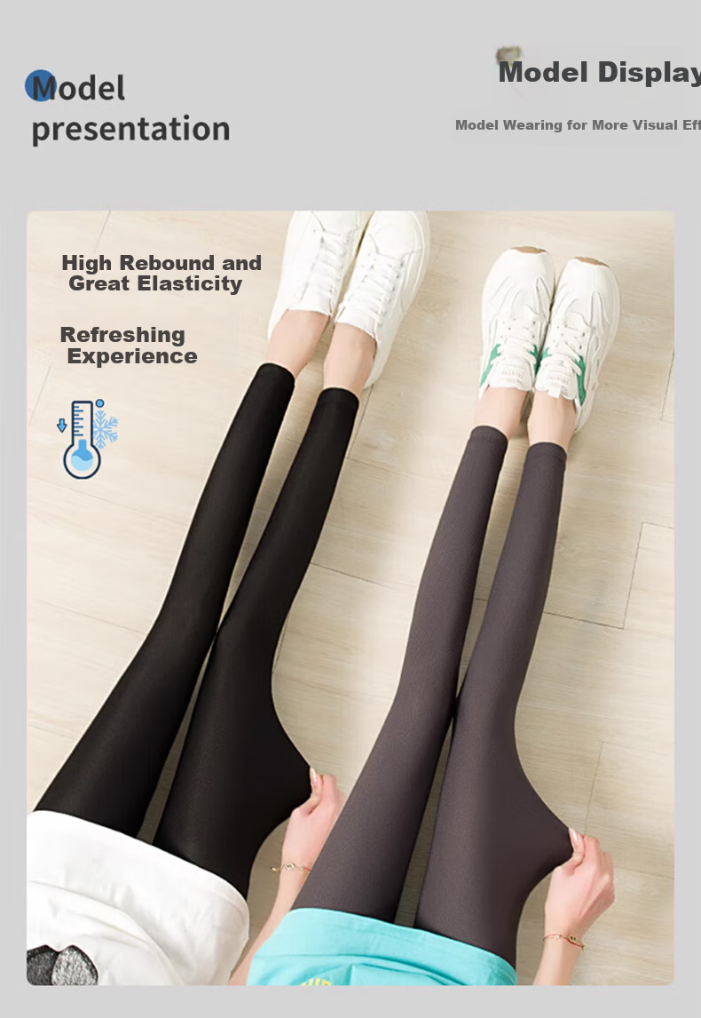 LangSha Ice Silk Leggings for Women, Summer Thin Style, Elastic High-Waisted Slim-Fit Tights, Black Nine-Point Pants 11