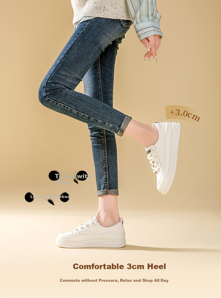 RED DRAGONFLY Women's Shoes, 2026 Autumn White Sneakers, Thick-Soled Heightening Versatile Casual Lightweight WPB15049, Apricot Color, Size 35 2