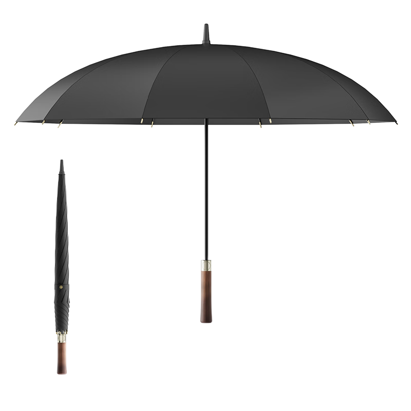 JD Original President MAX Umbrella, 10-Rib Long Handle Umbrella, Large Size Reinforced Wooden Handle, Double-Layer Men's Long-Handle Sun And Rain Umbrella, 27 Inches 120cm