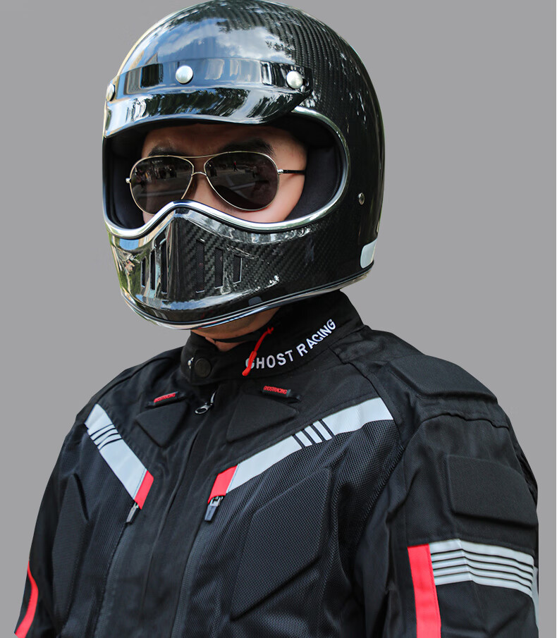 MYARMOR Carbon Fiber Full-Face Anti-Fog Goggles, Personalized Motorcycle Helmet, Lightweight Vintage All-Season Universal Motorcycle Helmet for Men And Women, Glossy Black XL (58-60) 11
