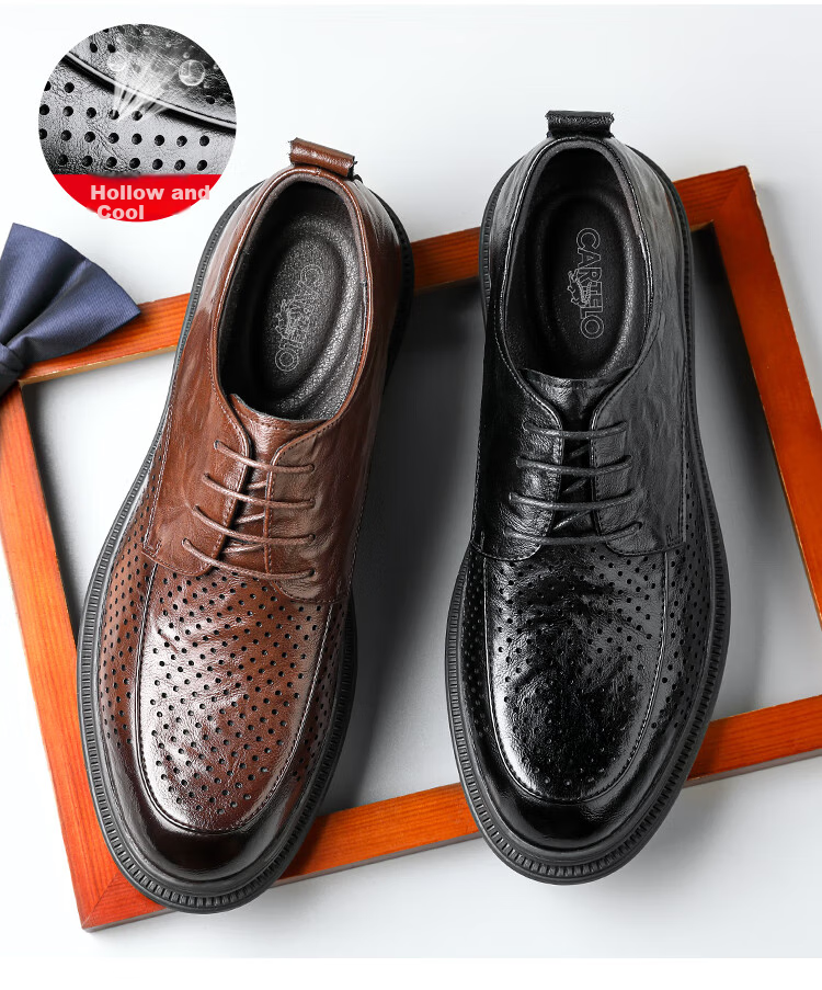 CARTELO British-Style Hand-Scraped Leather Shoes for Men, Business Soft Cowhide Men's Shoes, Formal Shoes, Men's Leather Shoes 9860, Black Height-Increasing, Size 41 4