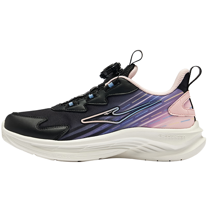 ERKE Kids Running Shoes Large Kids Sports Shoes with Dial Buckle - Black/Apricot Pink Size 30