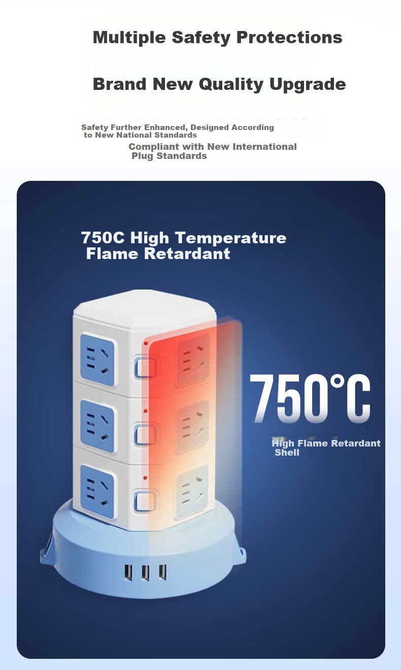 Kyfen Vertical Cube Power Strip, Overload Protection, 16 Outlets with Five Holes, 3 USB Ports, 1.8 Meters Long, Overload-Resistant, Flame-Retardant, Space-Saving Desig 7