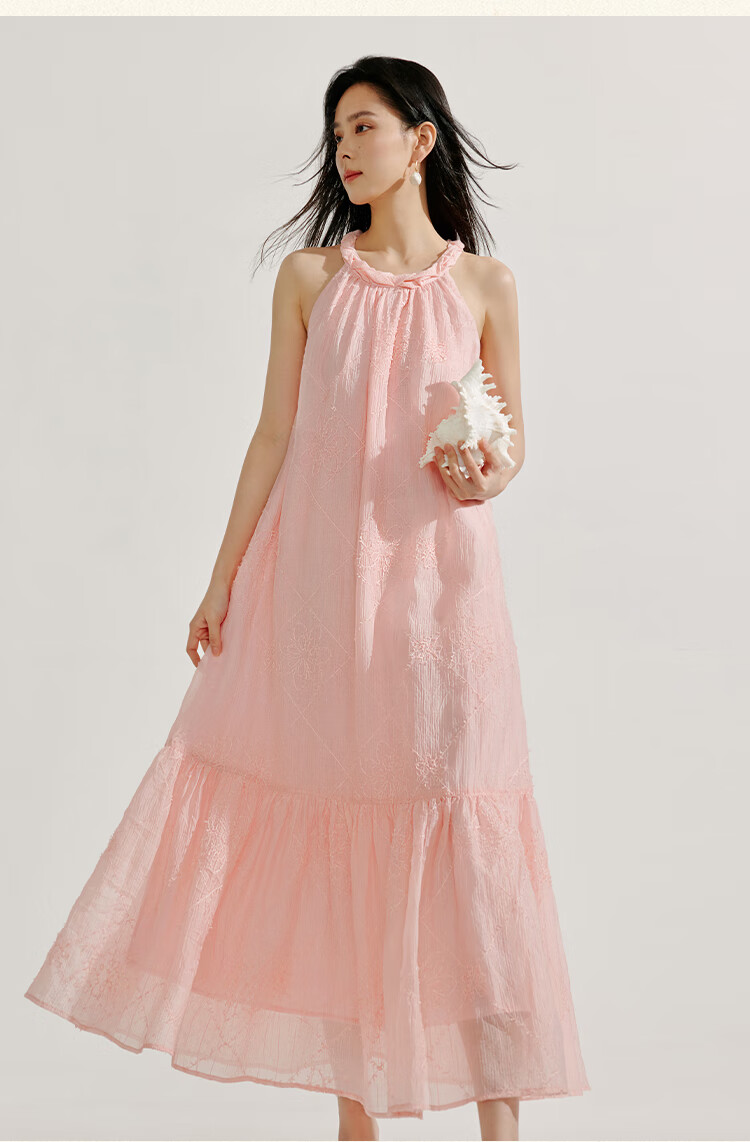 Inman [Runway Same Style] Embroidered Sleeveless Halter Neck Dress 2026 Summer New Women's Long Dress Apricot S 24