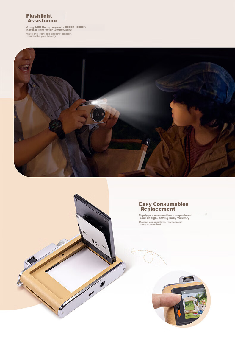 HPRT Instant Camera Z2 Brown Pocket Camera Phone Photo Printer, Instant Printing Directly to Photos, Upgraded Version of Z1 Portable Machine, Gift for Children, Students And Couples 7
