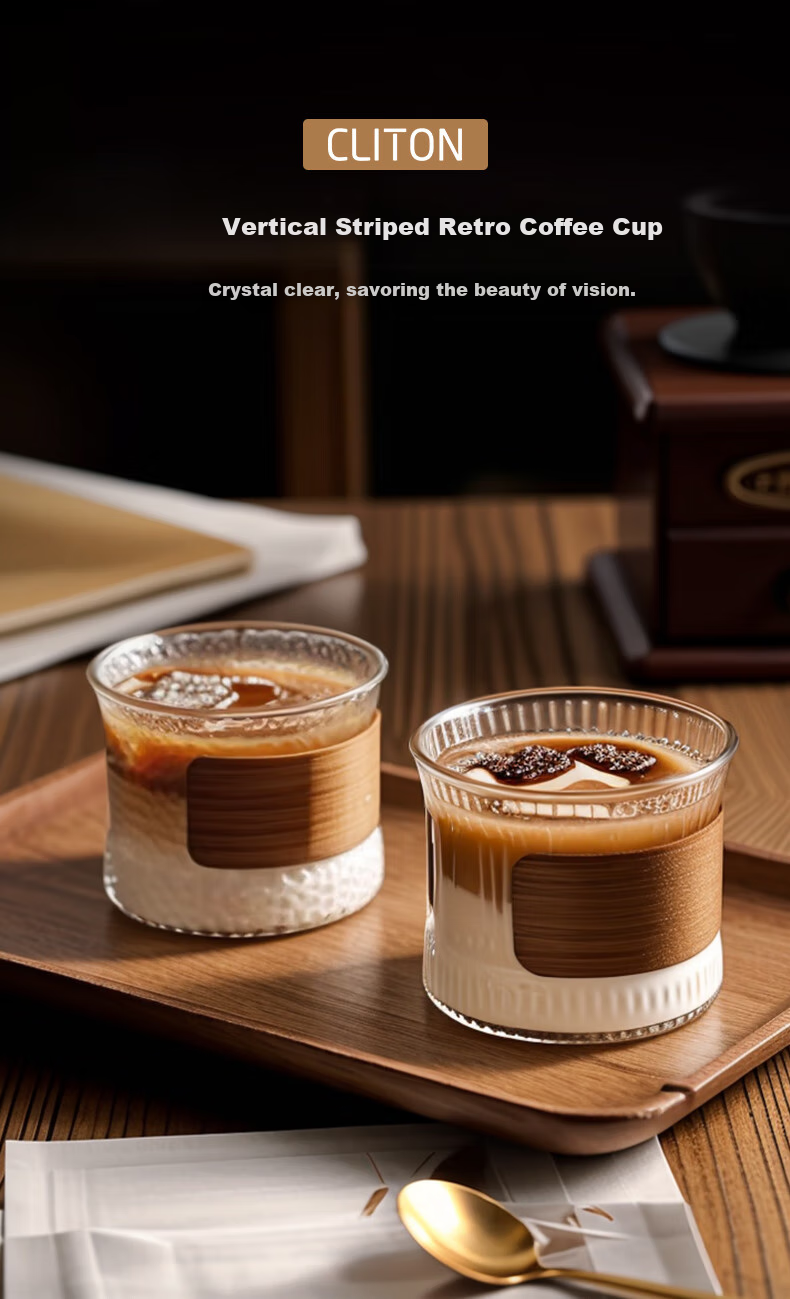 CLITON Coffee Mug Japanese Vertical Striped Anti-Scalding Glass Cup Tea Cup Home High Aesthetic Latte Espresso Cup Glass Water Cup 1