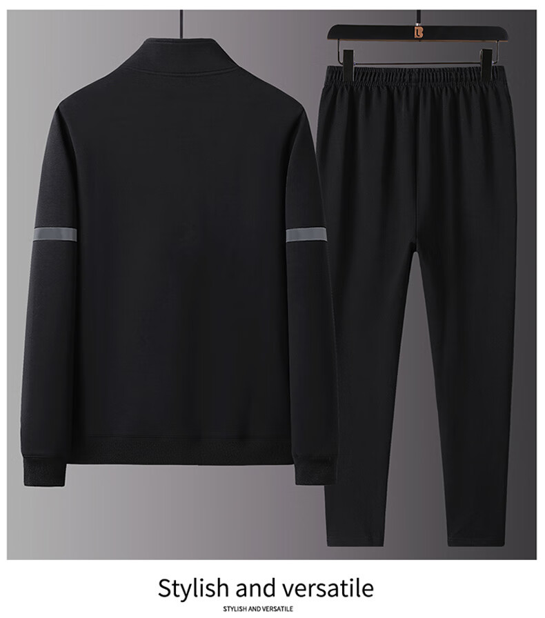 Pierre Cardin Men's Long Sleeve Jacket and Pants Set Autumn Winter Sports Stand Collar Casual Two-Piece Set Black XL 7