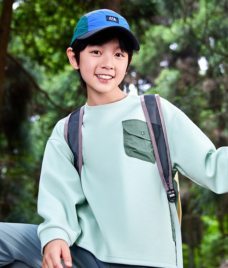 361° Children's Clothing, Boys' Sweatshirt for Fall 2025, Big Kids' Faux Two-Piece Workwear with Pockets, Sports Outdoor Top, Beige, Size 160 2