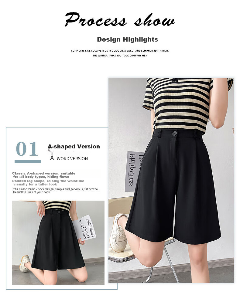 LangSha Women's Summer New 2025 Style High-End Casual A-Line Wide-Leg Shorts with High-Waist Design for Commuting 3
