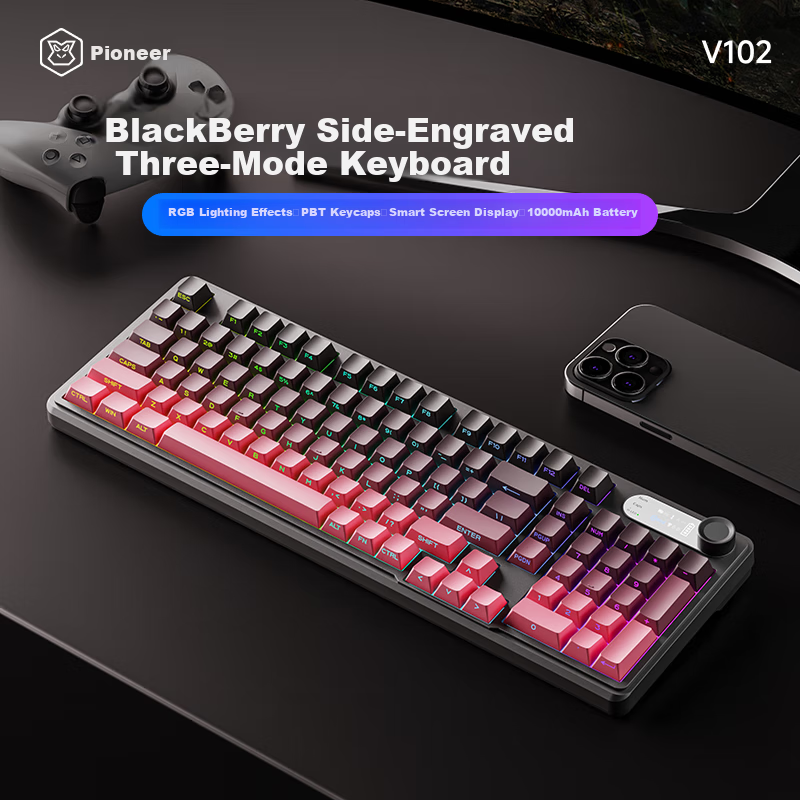 EWEADN V102 Ultra Wireless Keyboard Bluetooth Wired Tri-Mode Digital Screen Mechanical Feel Silent Office Portable Membrane Keyboard with 99 Keys for Computer Laptop Tablet IPad Universal