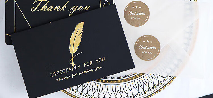 E-Muguo Greeting Cards Set of 4 with Envelopes, Letter Paper, Gift Birthday Cards, Confession Gifts, Ins Style Business Blessing Cards, Wish Cards, Thanksgiving Cards, Black with Gold Foil 19