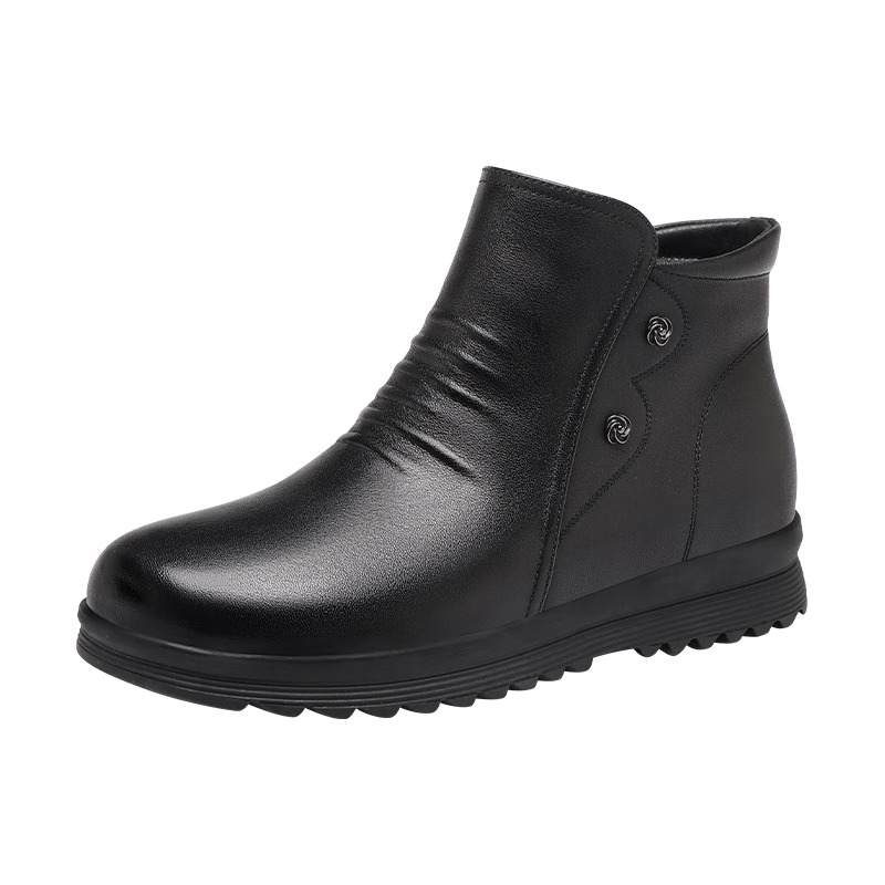 Red Dragonfly Women's Winter Fleece Lined Warm Fashion Boots Lightweight Soft Sole Mom Cotton Shoes WTC457611H Black Size 39