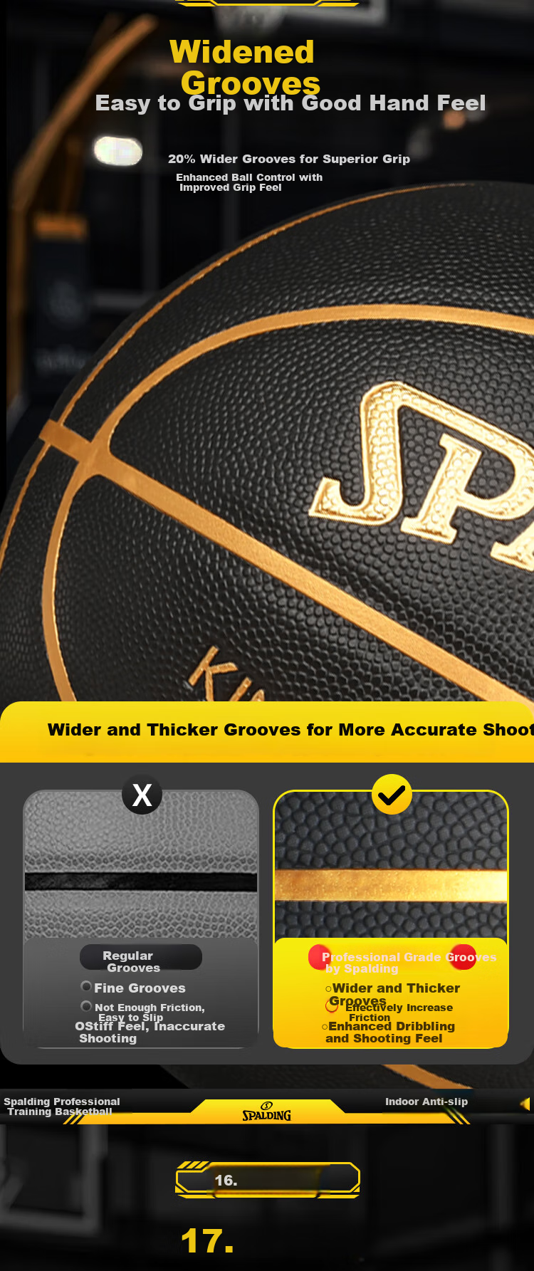 SPALDING Basketball, Size 7, TF Black Gold Control Series, Indoor And Outdoor Non-Slip Wear-Resistant, for Competition Use, Official Size 7 Basketball, 77-883Y 3