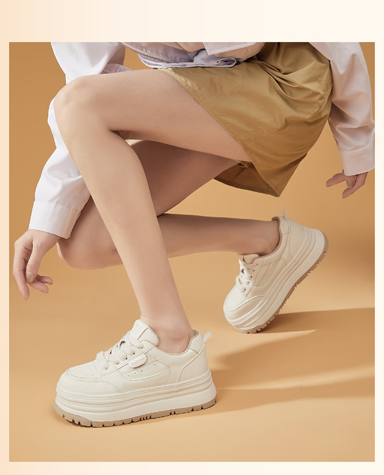 DAPHNE Thick-Soled White Sneakers for Women, 2026 New Summer Lace-Up Shoes, Fashionable Versatile Canvas Shoes for Wome 12