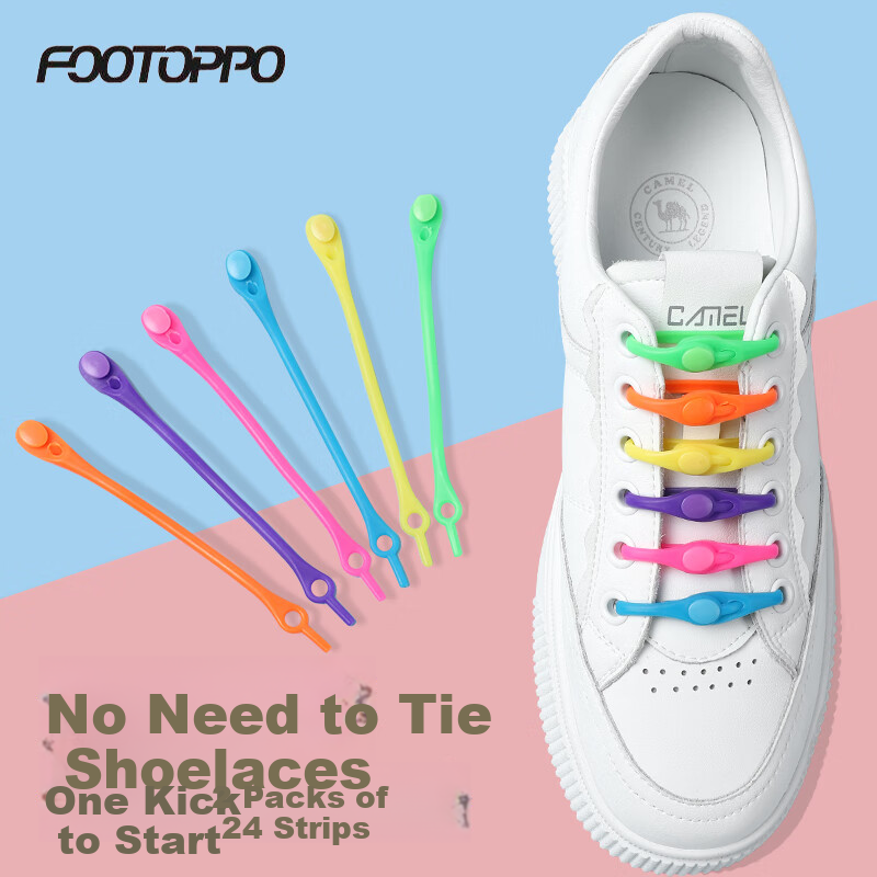 FOOTOPPO Colorful Lazy Shoe Laces, Silicone Slip-On Buckle, Elastic Drawstring, No-Tie Elastic Band, Children's Stretchy Shoe Cord