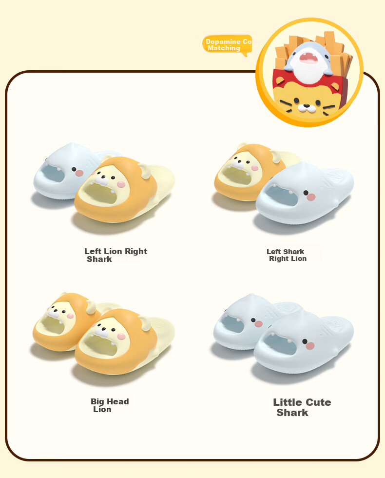 Chikoku Lion Shark Cute Cartoon Slippers, Women's Summer Home Use, Thick-Soled Comfortable Soft-Bottomed, Couples' Home Sandals for Me 22