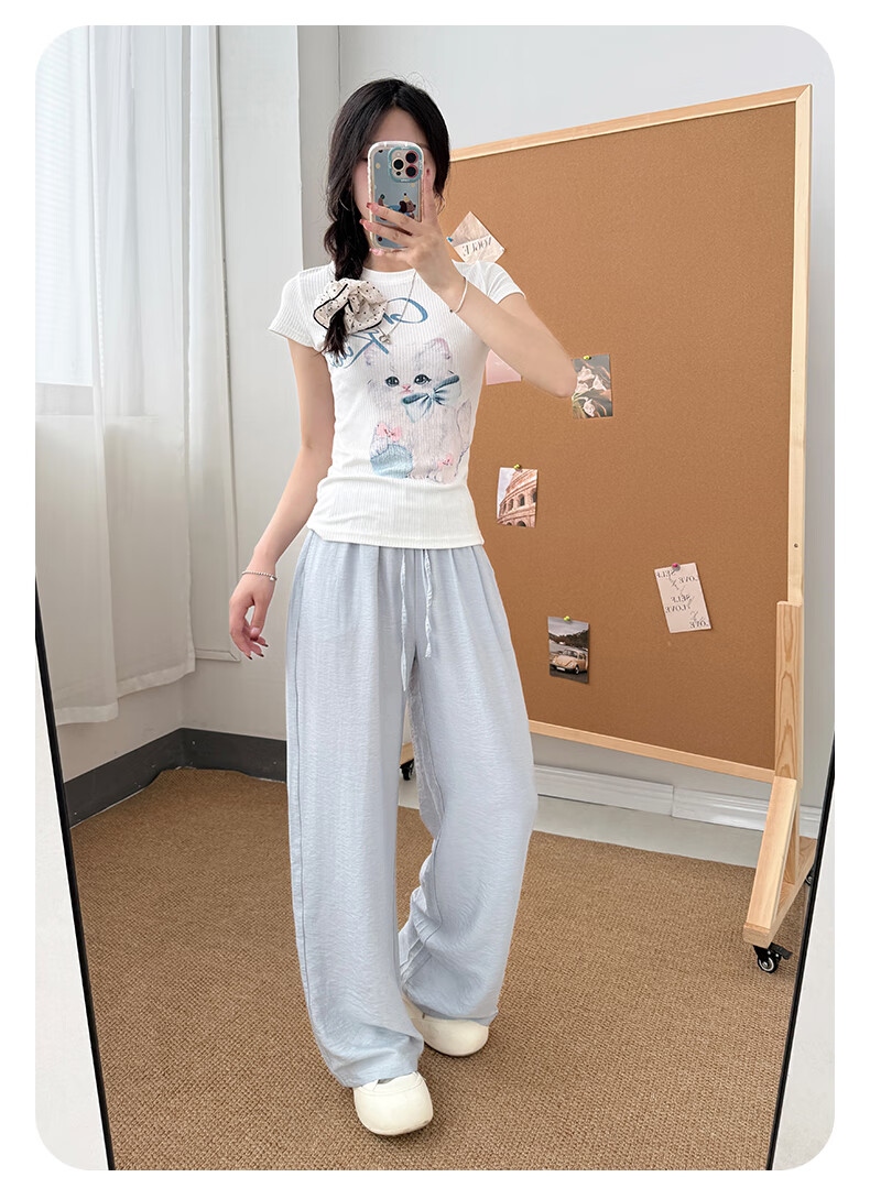 Xueqiman Cotton Linen Wide-Leg Pants for Women 2026 Summer New High-Waist Loose Ice Silk Cool Lazy Draped Straight Pants 15