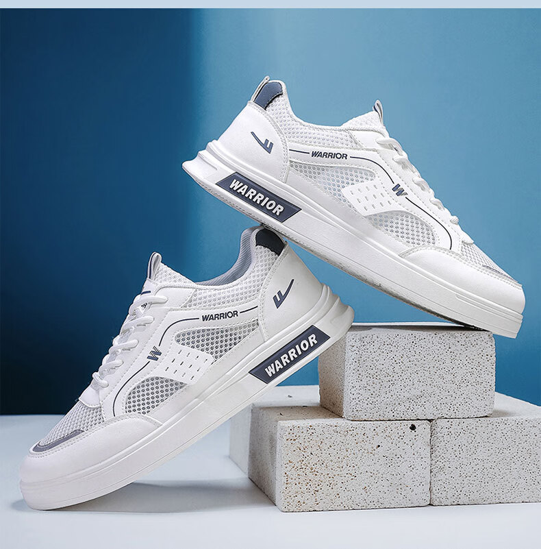 Warrior Official Men's Summer Breathable Mesh Sneakers Lightweight Hollow Thin Sports Shoes 586 White Blue Size 44 13