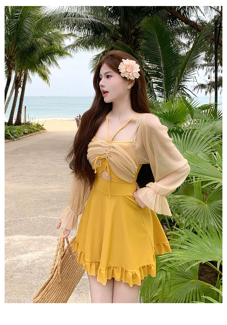 DK One-Piece Swimsuit Dress for Women, Conservative Style, New Hot Spring Design, Push-Up for Small Chest, Slimming Effect, Vacation Beach Wear, Elegant Look 7