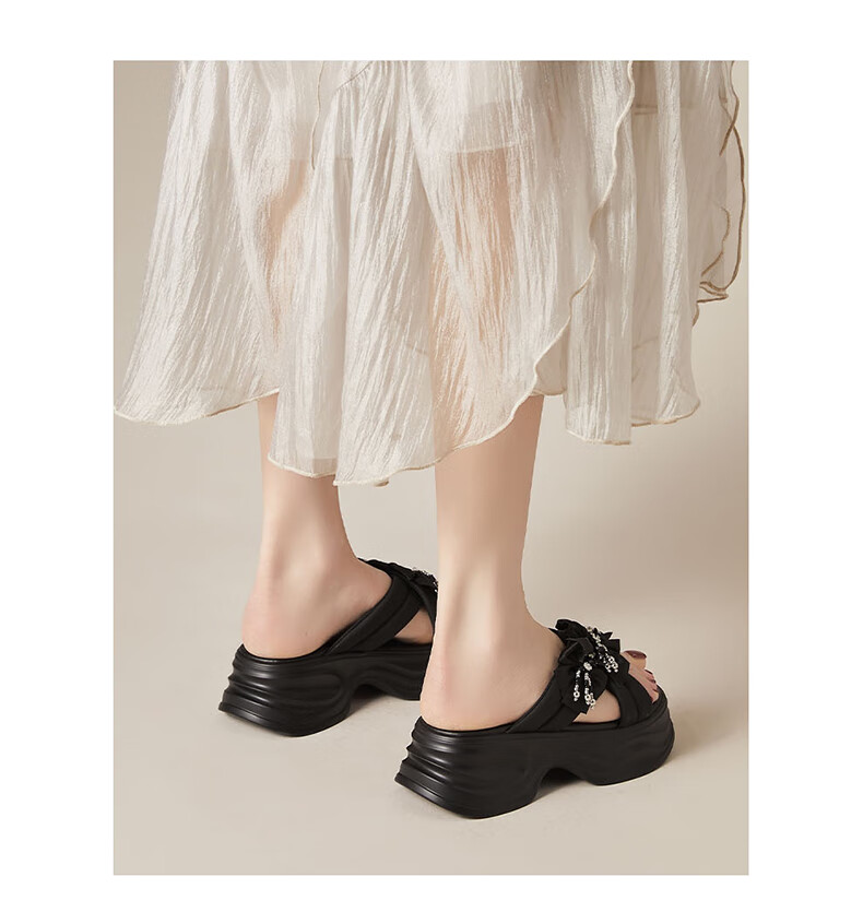 Daphne Fairy Style Women's Thick Sole Comfortable Height Increasing Commuting Slip-On Soft Sole Sandals Beige Size 34 13