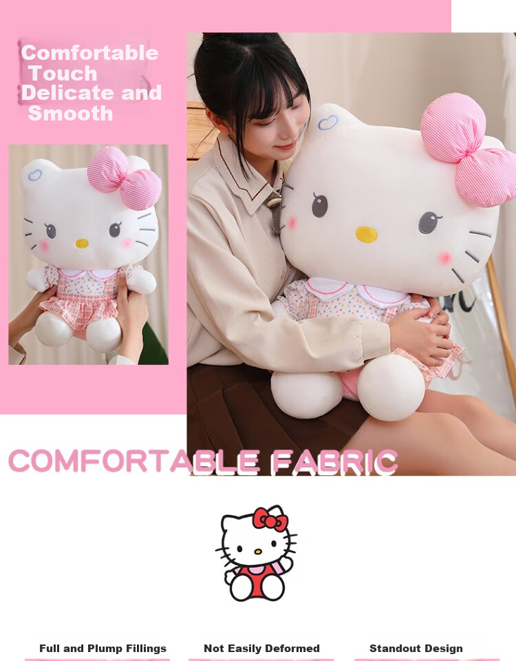 Hello Kitty Sanrio Plush Toy Doll Stuffed Animal Pillow Decoration Birthday Gift for Girls, 38cm Kawaii Cat Figurine 7