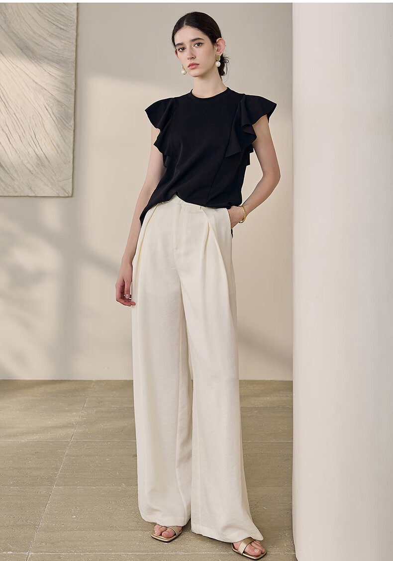 ROEYSHOUSE Women's Summer High-Waist Linen Casual Wide-Leg Pants 12289 Off-White 2XL 19