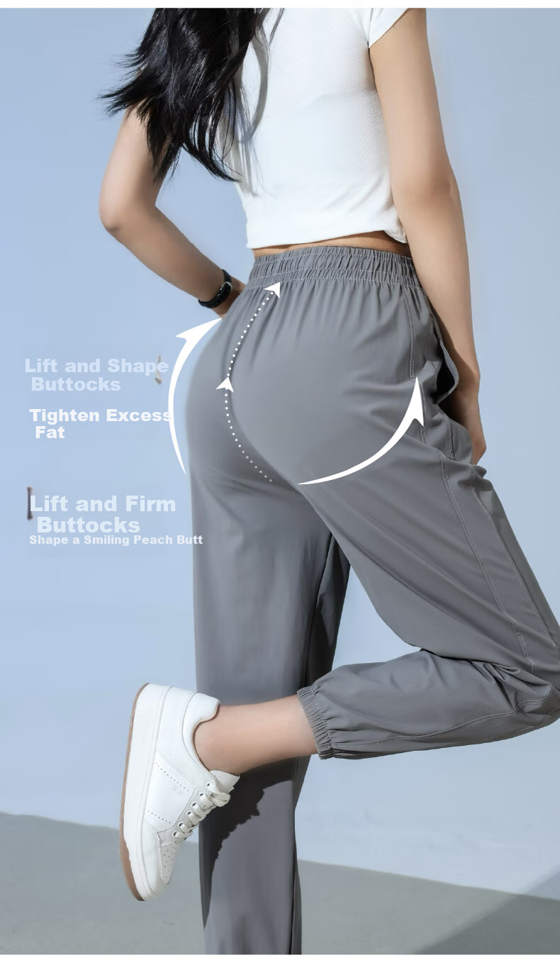 FitonTon Ice Silk Quick-Dry Pants for Women, Summer Lightweight Drawstring Slimming Casual Mosquito-Proof Pants for Running, Fitness And Sports, Size L 6