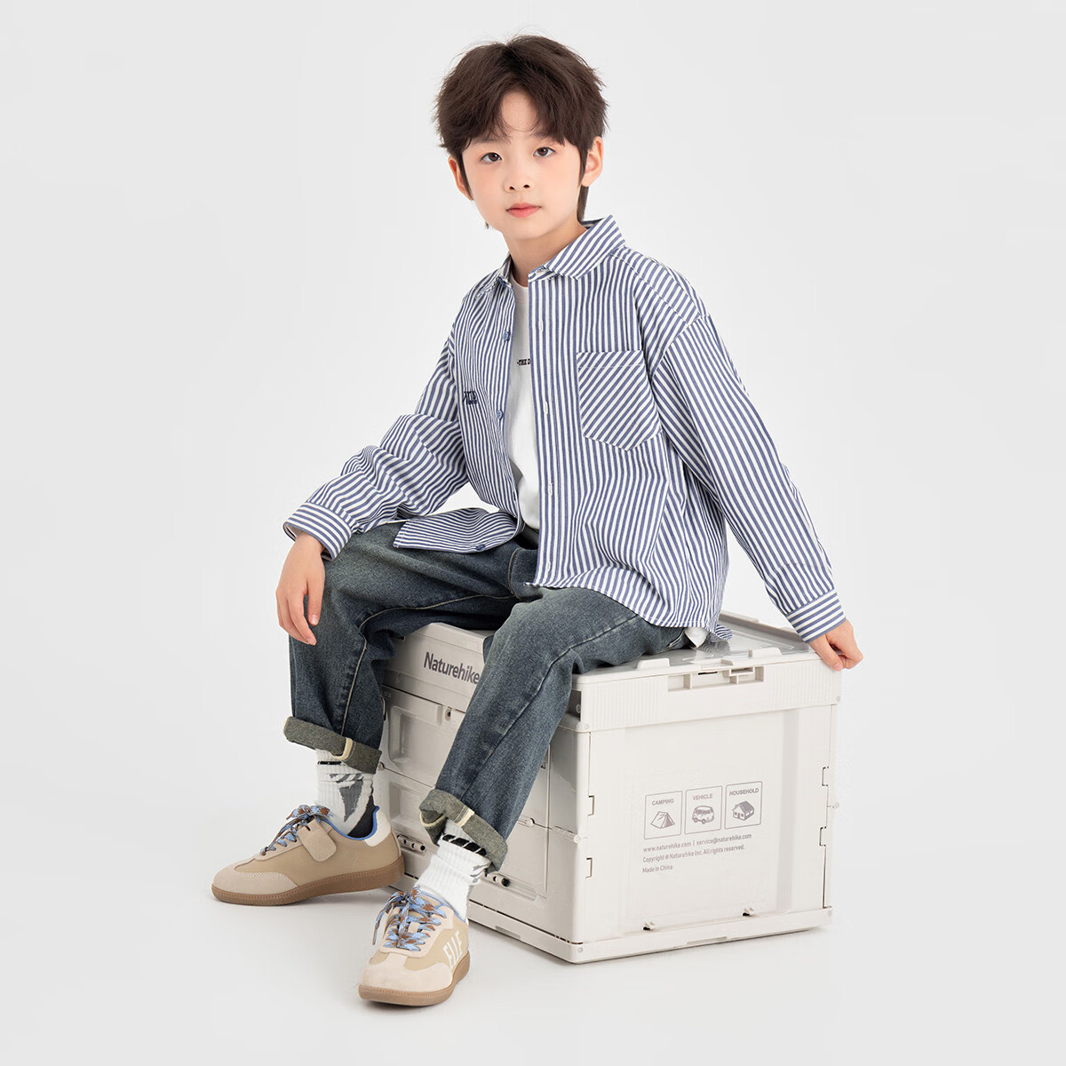 Duoduo Classic Blue and White Striped Boys' Shirt 2025 Autumn New Fashionable Stylish Long Sleeve Outerwear for Older Kids