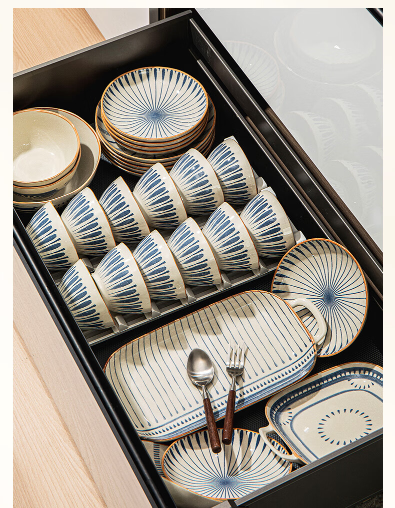 TREEJACK Japanese Style Underglaze Color Ceramic Bowl and Plate Set Housewarming Gift Rice Bowl Plate Chopsticks Tableware 14