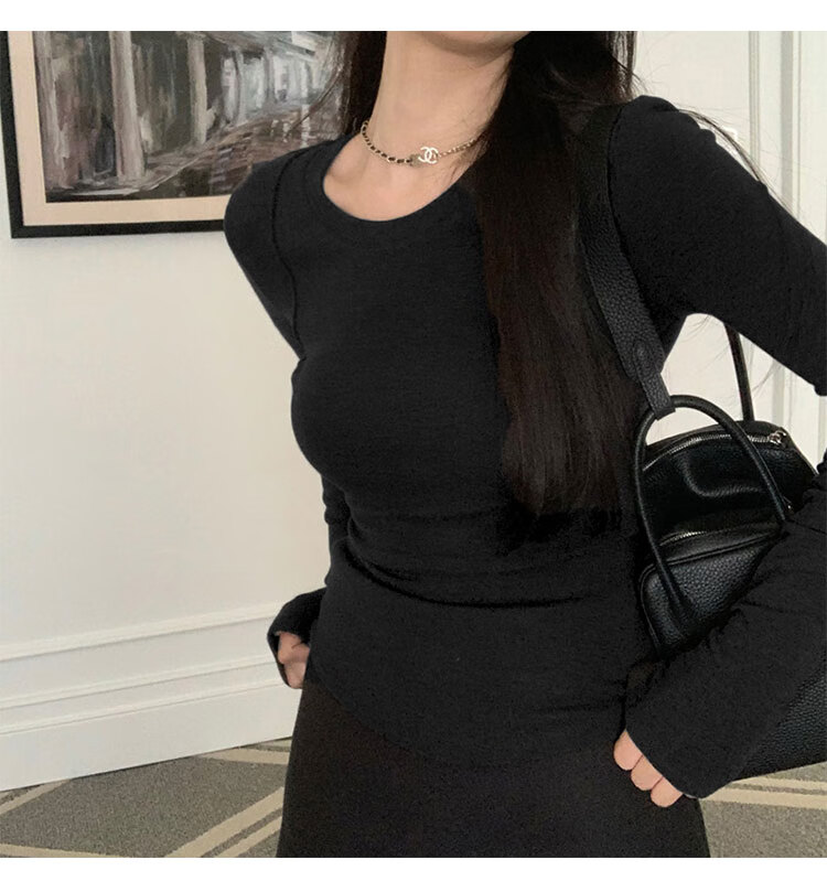 Woodpecker Women's Long Sleeve T-Shirt Autumn 2025 New Round Neck Shoulder Fit Ribbed Base Shirt White S 5