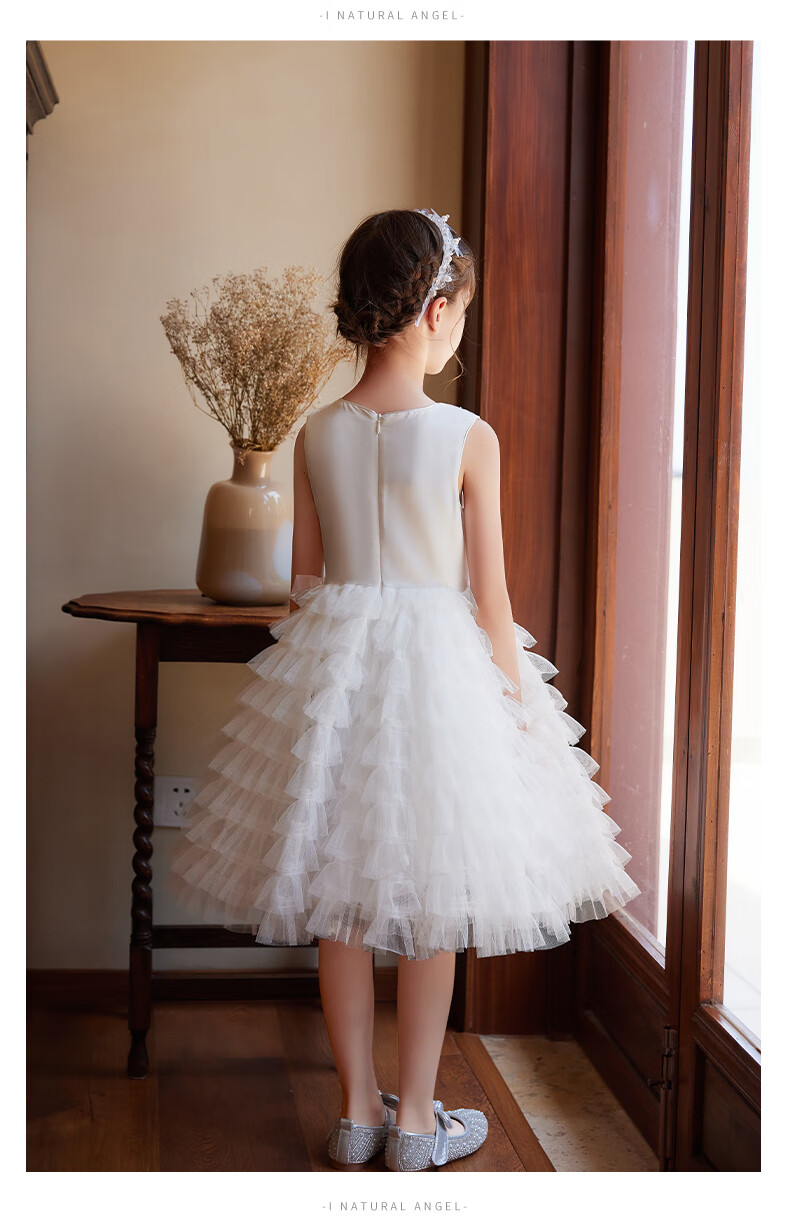 I natural Angel High-End Runway Wedding Flower Girl Dress White Princess Children's Evening Dress Stylish Gift Spring 8