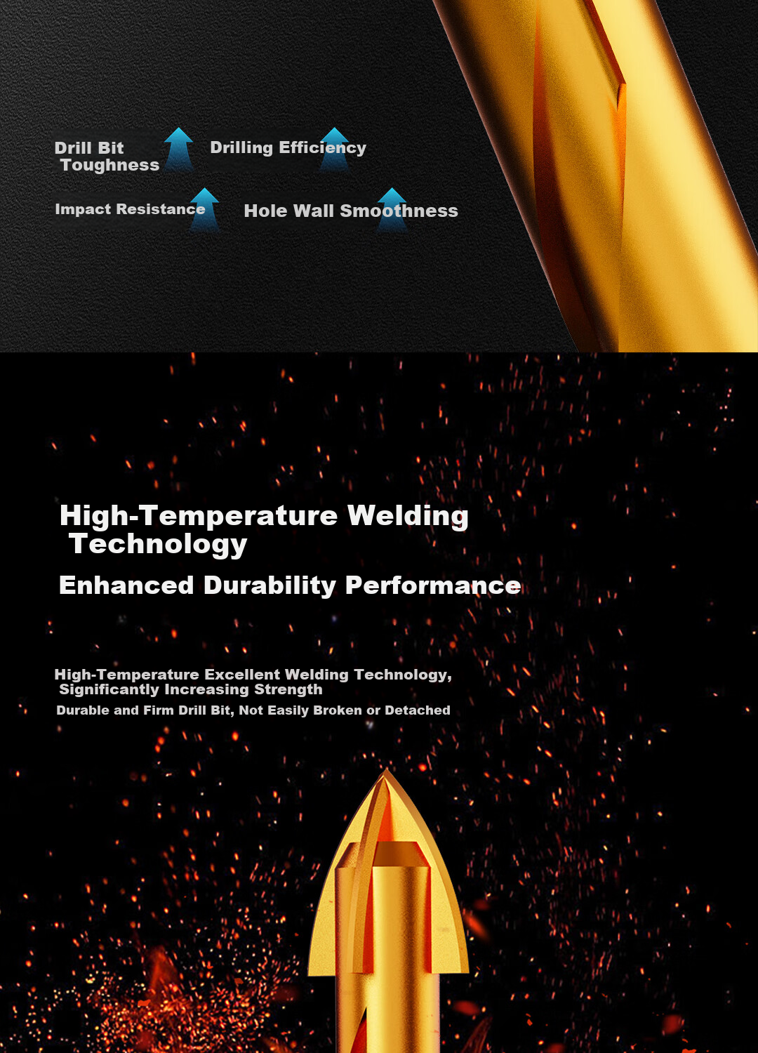 Deli Impact Four-Blade King Tile Drill Bit, Concrete Hole Drilling, Wall Twist Drill Bit, Hole Opener, 3-Piece Set 8