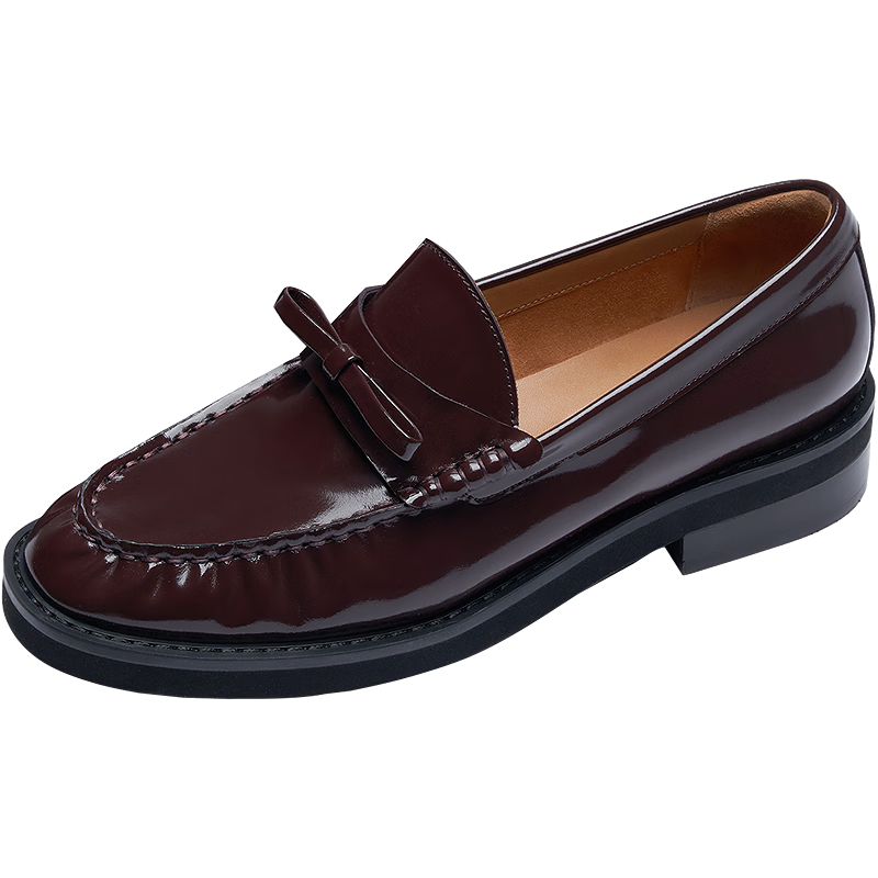 Lyle & Scott Spring Summer Women's Loafers Genuine Leather Fashion Commuter Low Heel Shoes 6T32102 Rust Red BOL 34