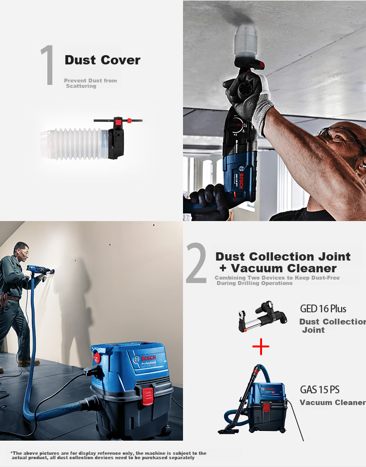 BOSCH Electric Hammer And Drill, Lightweight 2kg Class, Multi-Purpose One Machine with Four Holes, 5 Series Dust Collection Cover Set, GBH 2-24 DRE 15