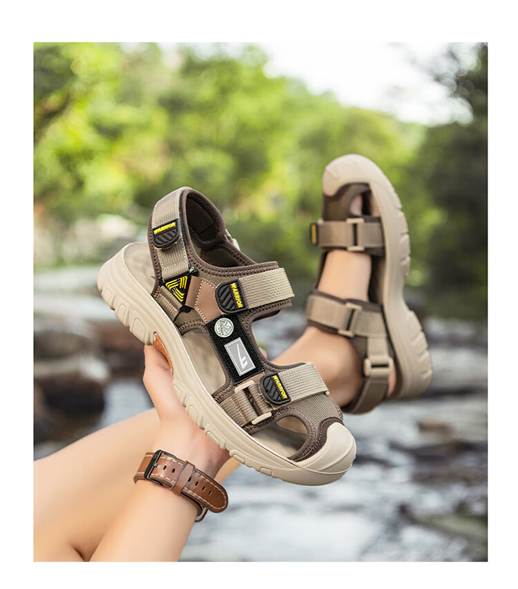 Warrior Men's Summer Sandals Driving Work Outdoor Casual Sports Water Hiking Beach Shoes Khaki/Brown Size 44 10